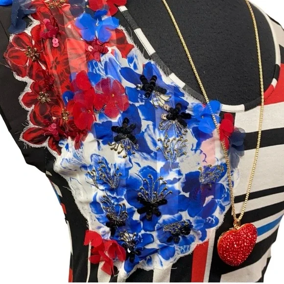 Desigual Striped Floral In Black White Red Blue - Picture 2 of 6